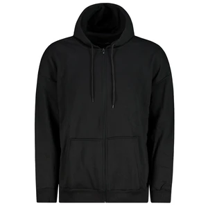 Trendyol Men's Black Oversize/Wide-Fit Hooded Zippered Thick Basic Sweatshirt- Cardigan