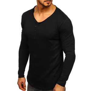 Černé pánské tričko s dlouhým rukávem bez potisku Bolf 5059