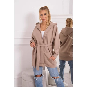 Insulated cape with tie at the waist dark beige