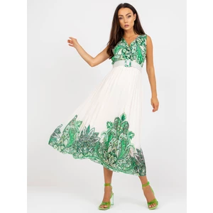 Green pleated midi dress one size with belt
