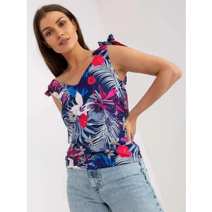 Women's dark blue top with summer prints by RUE PARIS