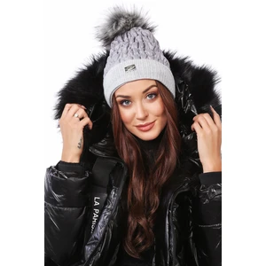 Winter nylon beanie with pompom, light gray
