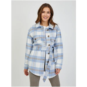 White-blue ladies plaid shirt jacket with tie ORSAY - Ladies