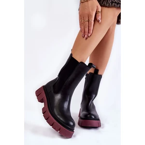 Women's work shoes on the platform black and burgundy Aliana