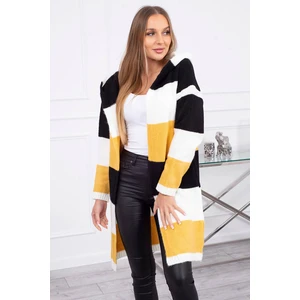 Three-color striped sweater black+ecru+mustard