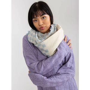 Women's checkered winter scarf Ecru-blue