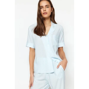 Trendyol Blue Striped Shirt-Pants Woven Pajamas Set