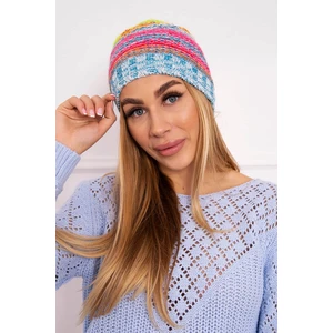 Beanie with fleece Krystyna K207 fuchsia + blue