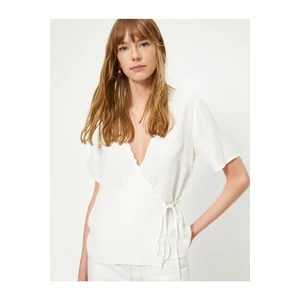 Koton Women's Short Sleeve Wrapped Blouse