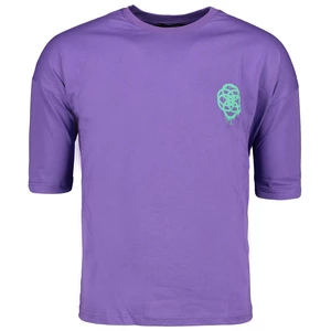 Trendyol Purple Men's Oversize/Wide-Cut Crew Neck Short Sleeve Geometric Print 100% Cotton T-shirt.