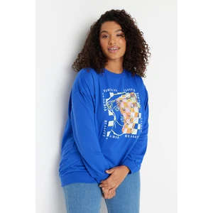 Trendyol Curve Plus Size Sweatshirt - Blue - Oversize