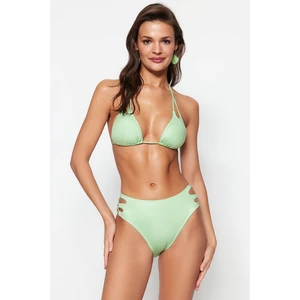 Trendyol Green Cut Out/Windowed High Waist Bikini Bottoms With Regular Legs, Glossy Lacquer Print