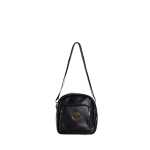 Black small messenger bag on a wide strap