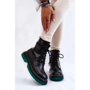 Women's lace-up shoes with green sole Trinah black