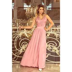 215-3 LEA long sleeveless dress with embroidered neckline - POWDER PINK