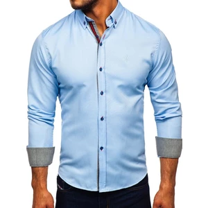 Blankytná pánska elegantá košeľa s dlhými rukávmi BOLF 5801-A