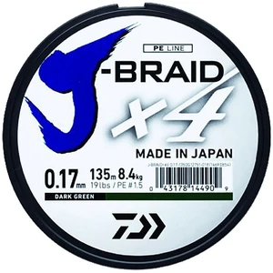 Daiwa splétaná šňůra j-braid 4 tmavě zelená 270 m-průměr 0,13 mm / nosnost 5,9 kg