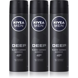 Nivea Men Deep Black Carbon Darkwood antiperspirant ve spreji 3 x 150 ml (výhodné balení) pro muže