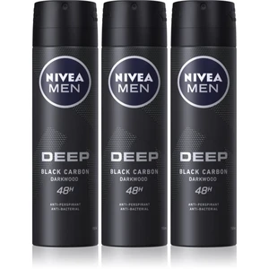 Nivea Men Deep Black Carbon Darkwood antiperspirant v spreji 3 x 150 ml (výhodné balenie) pre mužov