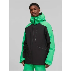 ONeill Zeleno-černá pánská sportovní zimní bunda s kapucí O'Neill Diabas - Pánské