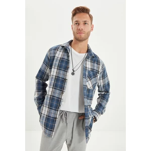 Trendyol Blue Men's Slim Fit Buttoned Collar Single Pocket Lumberjack Plaid Shirt