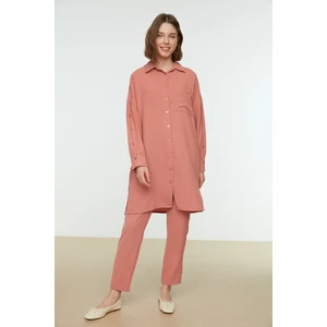 Trendyol Powder Shirt Collar Pocket and Button Detailed Bottom-Top Suit