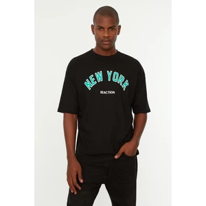 Trendyol Black Men's Oversize Fit 100% Cotton Crew Neck Short Sleeve Printed T-Shirt