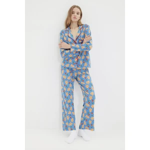 Trendyol Blue Christmas Themed Knitted Pajamas Set