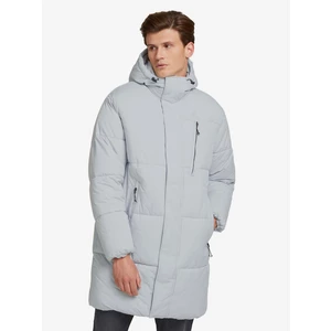 Světle šedý pánský prošívaný zimní kabát s kapucí Tom Tailor Den - Pánské