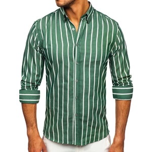 Zelená pánská pruhovaná košile s dlouhým rukávem Bolf 20730