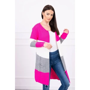 Sweater Cardigan in the straps pink neon+ecru