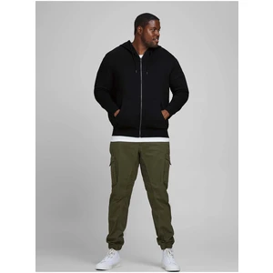 Jack&Jones PLUS Pánska mikina JJEBASIC SWEAT ZIP 12182493 Black 3XL