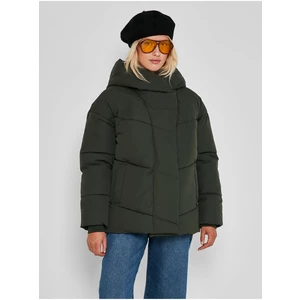 Dark Green Women's Quilted Winter Jacket with Hood Noisy May Tall - Women