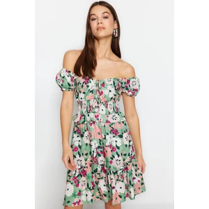 Trendyol Multicolored Floral Print Mini Woven Mini Dress that opens at the waist
