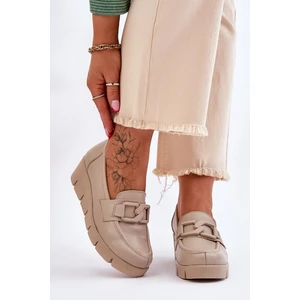 Leather Wedge Moccasins Beige Felicity