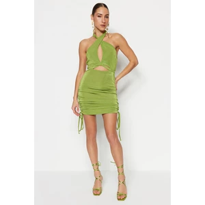 Trendyol Green Fitted Evening Dress with Window/Cut Knitted Out Detailed Evening Dress