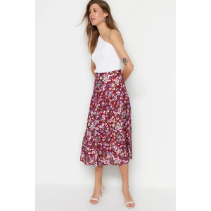 Trendyol Multi-Colored Midi Skirt with Ruffles and Viscose Fabric with a Floral Pattern