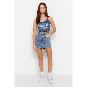 Trendyol Blue Stitching Detail Denim Shorts Skirt