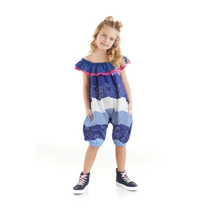 Denokids Girls Kids Flamenco 100% Cotton Poplin Navy Blue Frilly Playsuit.