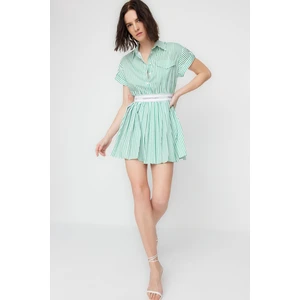 Trendyol X Sagaza Studio White-Green Elastic Detailed Poplin Dress