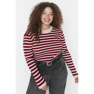 Trendyol Curve Claret Red Striped Crew Neck Knitwear Sweater