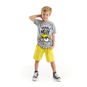 Denokids Trouble Cotton Boys Gray T-shirt Yellow Shorts Set