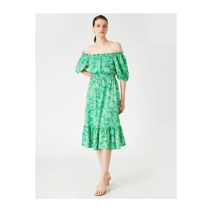Koton Off-the-Shoulder Midi Dress with Balloon Sleeves