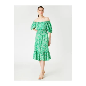 Koton Off-the-Shoulder Midi Dress with Balloon Sleeves