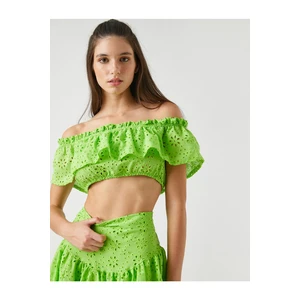 Koton Crop Blouse Open Shoulder Embroidery