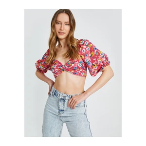 Koton Crop Blouse With Short Balloon Sleeves