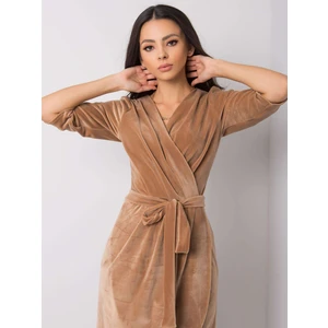 Beige velor dress with a belt