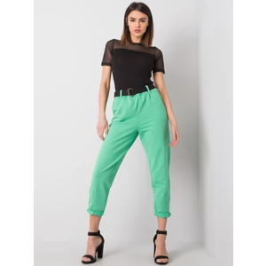 Green women's pants with a belt
