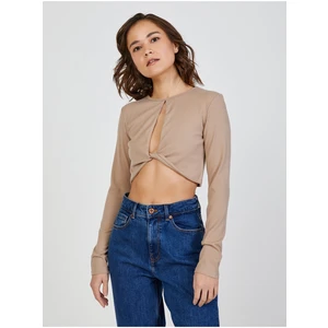 Beige Women's Cropped T-Shirt with TALLY WEiJL Cut - Women