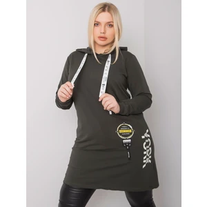 Plus size dark khaki tunic with hood from Ashford